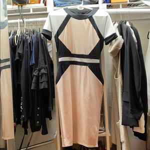 Missguided nude/black midi dress
